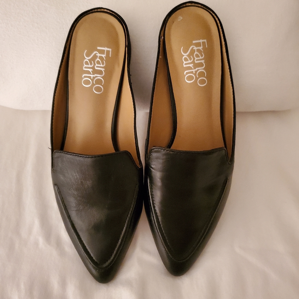 Leather slides black size 6 like new. Franco Sarto